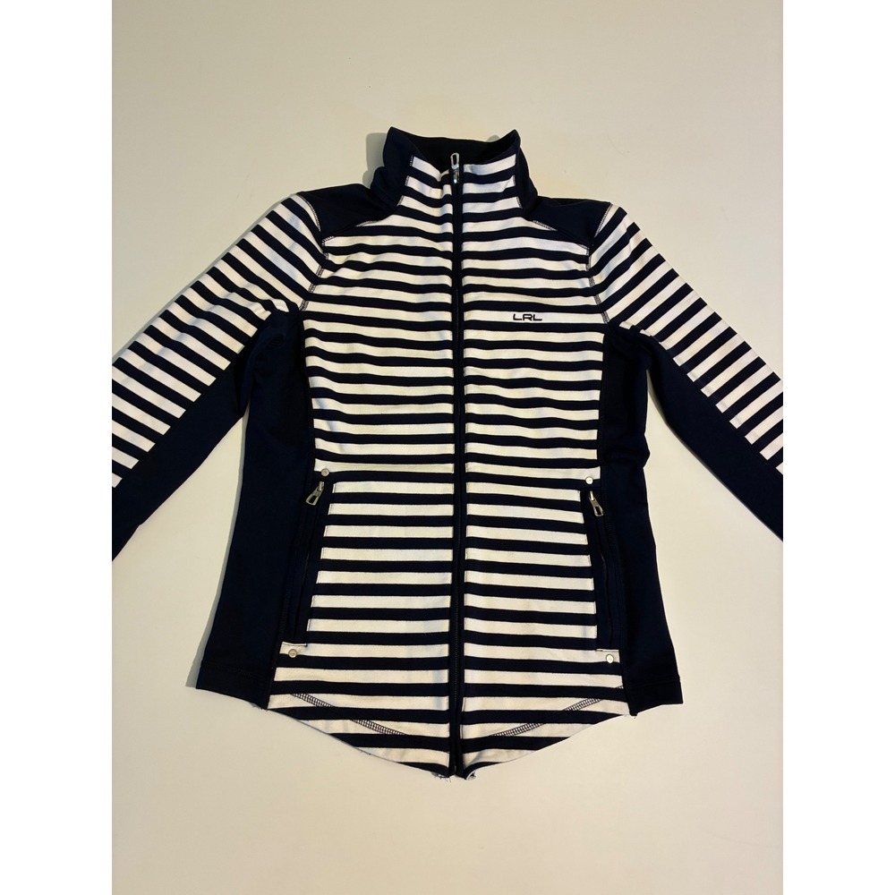 Lauren Ralph Lauren Navy White Striped Full Zip Mock Neck Jacket Womens Small